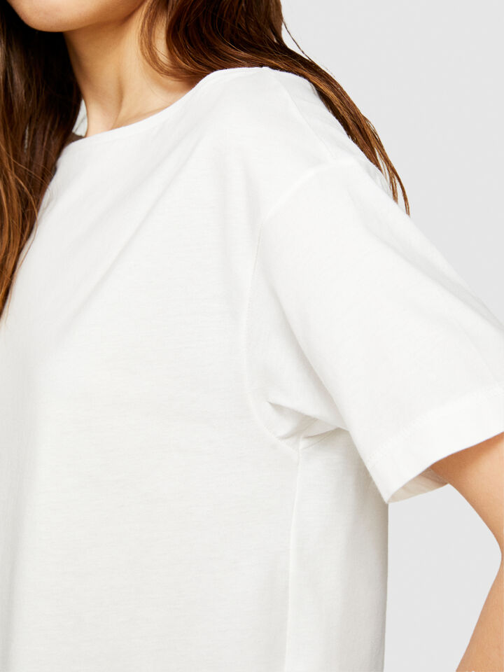 T-shirt with boat neck - women's short sleeve t-shirts - Creamy White | Sisley image number 5